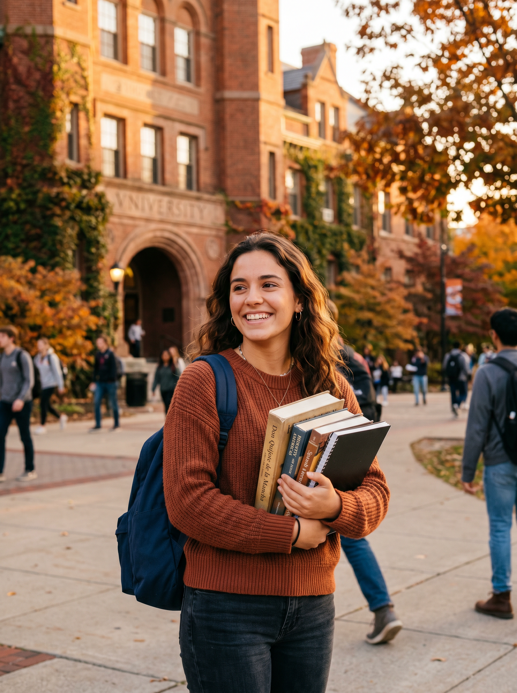 Estudiante sonriendo en el campus